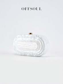 3D 纹理亚克力晚装包，新款压花时尚手提包，适合派对、婚礼、手拿包，配有链条肩带，大理石和琥珀色图案盒装设计，适合女士