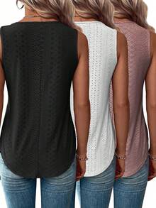 大码女式镂空提花 V 领宽松吊带背心上衣套装 - 彩色 - 查看 2