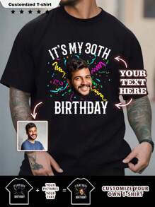 Customized Personalized "Birthday" Photo T-Shirt For Men, Customize Your Text And Photo, Customize Your Name, Customize Selfie/Baby/Friend/Idol/Couple/Family/Party/School/Sports/Pet Love Photo Print, Logo/Business/Company Party Uniform, Birthday Gift, Holiday Gift, Party Gift Ornamental,Dawg Stylish,Fashion,Hipster,Contracted,Easy Costume,Modest Fashion,Minimal Chic,Casual Custom,Unique,Personalized Ideal Gifts For Him Family,Boyfriend,Friends,Children,Men,Easy Comfort