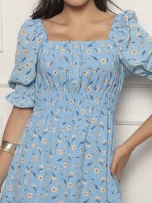 Women's Dress | Crepe With Elastec L Flower I Shoulder To Shoulder. - Light Wash - View 5