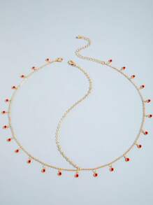 1 Stück grundlegendes minimalistisches elegantes Eisenkette Rot Kristall Quasten Kopfstück, geeignet für Hochzeiten, Partys, Veranstaltungen als Geschenk (handgefertigte Kette auf Größe zugeschnitten, Kristallmenge variiert)