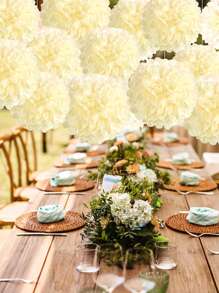 8 pièces Grandes fleurs en papier pompon fond blanc ivoire à suspendre, pour anniversaire, mariage, demande en mariage, fête entre amis, enterrement de vie de jeune fille, anniversaire, fête de fin d'études