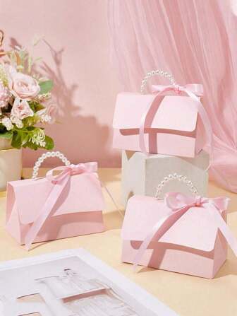 1 pièce - Sac cadeau décoré de faux perles, sac d'emballage simple pour fête, boîte-cadeau en papier avec décoration de poignée en perle, boîte d'emballage cadeau rose exquise pour la Saint-Valentin, mariage, boîte à fleurs avec impression typographique, mini sacs d'emballage, boîte cadeau petite, sacs cadeaux pour mariage, décoration de fête, automne, Saint-Valentin, fête des mères, cadeau, baptême de mariage