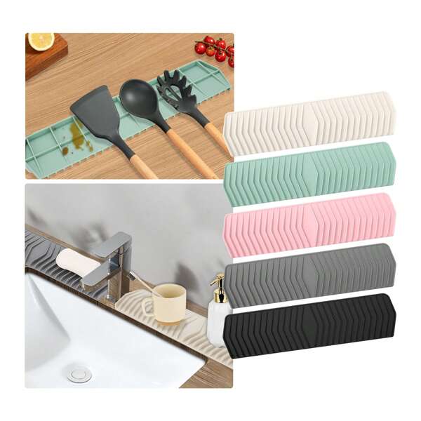 1pc, Slope Silicone Drain Pad, Multi Functional Countertop Anti Slip Storage Pad, Kitchen Sponge Holder Silicone Soap Tray Dishwashing Soap Holder For Bathroom