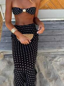 Polovedo Official Sexy European & American Style Polka Dot Printed 3 PiecesBikini Swimsuit Set For Women, Random Floral Print, Non-Fixed Placement