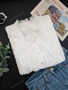 Completo di colore unito, elegante, da donna, per primavera ed estate, con maniche a palloncino, volant all'orlo, chiusura frontale con bottoni, camicetta elegante a maniche lunghe, adatta per uso quotidiano, strada, pendolarismo, casa, ufficio, appuntamenti, camicia/top da donna