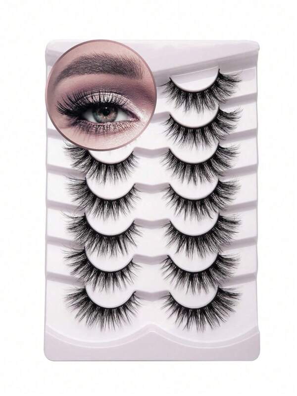 7 PairsLashes Mink False Eyelashes Natural Wispy Lashes Soft Faux Mink Lashes Fluffy False Lashes 16MM A04