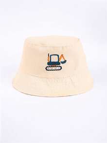 1 pieza Gorro de cubo reversible para niños con estampado de excavadora, adecuado para niños y niñas, para uso diario y protección solar - Beis - Ver 4