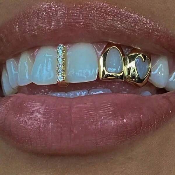 THATBOY 1PC/2PCS/SET New Style Hip Hop Teeth Grillz With Star Cubic Zirconia Caps Micro Pave Top & Bottom Charm Grills For Men Women Jewelry
