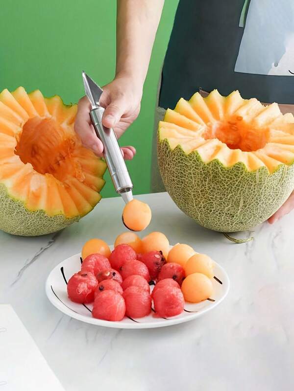 1pc Fruit Carving Knife, Stainless Steel Watermelon And Fruit Conical Carving Knife Kitchen Tools (Ball + Knife)