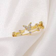 合金微镶嵌锆石几何蝴蝶可调节开口戒指，时尚奢华双层动物戒指女士珠宝 - 金黃色 - 查看 6