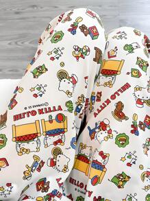 Sanrio Calças Casuais Femininas com Estampa Fofa de Desenho Animado, Calças de Pijama Confortáveis e Soltas, Adequadas para Todas as Estações, Outono