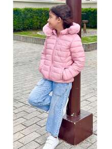 Women's Children's Jacket Lined With Plush Feminine Puffer Blouse - 淺粉色 - 查看 4