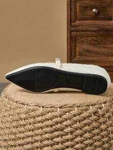 WHDXY 1 双女士尖头软皮平底鞋，百搭乐福鞋，一脚蹬芭蕾平底鞋，适合工作、通勤 - 杏色 - 查看 6