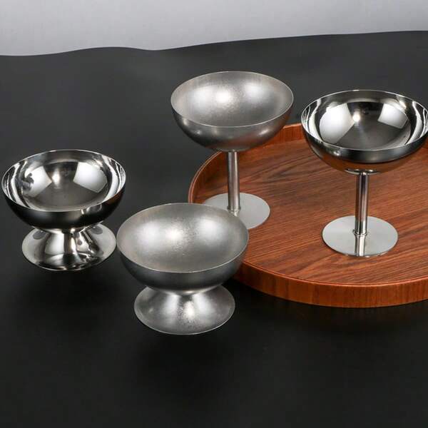 كوب آيس كريم من الفولاذ المقاوم للصدأ قطعة واحدة، وعاء آيس كريم لامع، وعاء حلوى، وعاء سلطة الفاكهة، وكوب لتناول حبات التمر، وكوب قهوة، سهل التنظيف، مناسب للاستخدام المنزلي والعطلات والمناسبات والحفلات، وغير قابل للكسر