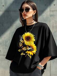 6pcs Sunflower & Butterfly Clothing Print Pattern Heat Transfer Vinyl Sticker, For Clothes Hot Press Paste - Mixed Color - View 6