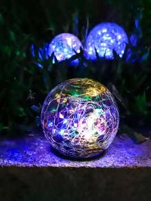 1 件太阳能户外庭院灯，30LED 裂纹玻璃球灯，地面景观花园装饰灯，户外装饰水晶球埋地灯，花园装饰冰球灯适用于小道/露台/草坪/庭院太阳能球装饰灯（包括地桩）