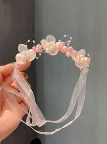 Gefälschte Perlen Handblume für Mädchen als Brautjungfer, Hochzeit Schnürblume, Braut Ballzubehör, Tanzbparty Deko, neue Girlande Super Fee Handblume für Geburtstagsmädchen, Aufführungs-Haaraccessoires, Geburtstagsgeschenk, Hochzeit Blumenmädchen Handblumen