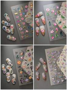 Nail Art Stickers, 4 Vintage Flower Leaf Geometric Patterns, 5D Self Adhesive Foil Stamping Craft Nail Art Stickers & Decals/Nail Art Decoration Set DIY Nail Art Decorations, Nail Art Stickers For Ladies & Girls, Nail Salon, Stationery Stickers, Phone Stickers, Storage Stickers.