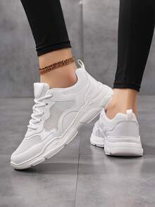Women's White Light Breathable Mesh Running Shoes, Outdoor Sports Casual Shoes, New Arrivals - 0320-1 White - View 1
