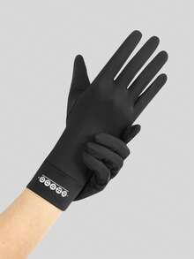 1 Pair Women's Mid-Length Sun Protection Gloves, Summer Breathable Anti-Slip Cycling Ice Silk Fingerless Flip Cover Gloves - Black - View 3
