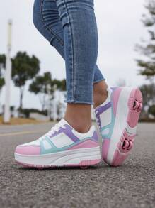 Afneembare sneakers met wieltjes, geschikt voor jongens en meisjes, modieuze lage veterschoenen, lichtgewicht, antislip, geschikt voor buitenactiviteiten