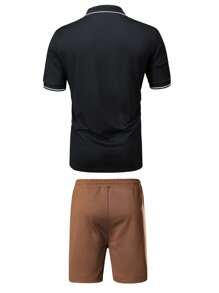 Conjunto de camisa polo a rayas y pantalones cortos de verano para hombres, conjuntos de ropa casual de playa y deportiva de moda, parte superior con cuello y bolsillos, pantalones con cordón en la cintura, gran regalo para novio/esposo, adecuado para golf, pesca, baloncesto, gimnasio
