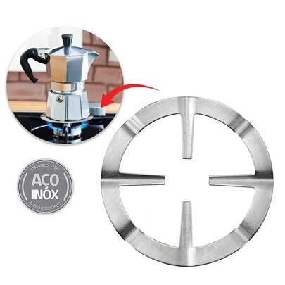 Suporte Redutor Para Cafeteira Italiana Fogão Cooktop Base Redutora Aço Inox Grelha 13,5cm