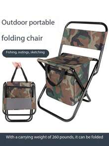 1pc Foldable Fishing Companion Chair, 3-In-1 Portable Outdoor Folding Stool, Camouflage Camping Hiking Picnic Fishing Cooler Chair - Multicolor - View 3