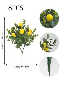 1/4/8PCS Artificial Lemon Branches Green Eucalyptus Plants With Stems Yellow Fake Fruits Suitable For Farmhouse Kitchen Vase Wedding Party Garden Indoor And Outdoor Home Decoration - Eucalyptus Lemon - View 5