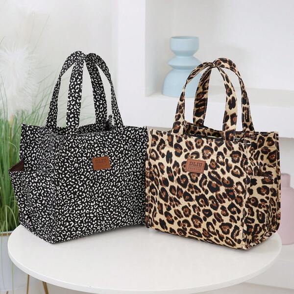 Neue dick bedruckte Stoff-Handtasche, große Kapazität tragbare Lunch Box Aufbewahrungstasche, geeignet für Arbeitsweg, Mittagessen Bringen, Outdoor Einkaufen, Lunch Box Aufbewahrung, tägliche Nutzung, Lunch Tasche mit Reißverschluss, Retro Design für den Schulstart
