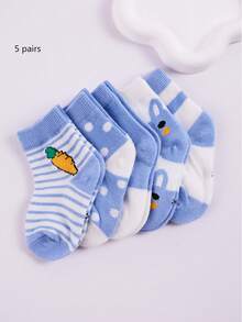 5Pairs /10 Pairs Of Girls' Blue, Adorable, Daily And Casual Short Stretch Mid-Calf Socks - Multicolor - View 5