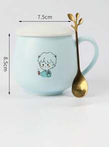 1pc Ceramic Mug With Lid And Spoon, High-Quality Breakfast, Milk, Coffee Cup For Home, Student, Couple Use Back To School