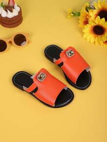 Children's Fashionable Slippers Summer New Style With Rhinestone Bag, Exposed Toe, Anti Slip Design, Stylish And Versatile Beach Slippers - Orange - View 3
