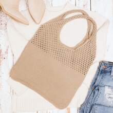 Women's Fashionable Minimalist Hollow Knit Tote Bag, Minimalist Solid Color Soft Knitted Shoulder Bag, Large-Capacity Crochet Hobo Bag, Beach Bag Crochet Woven Handbag, All-Match Daily Use Shopping Bag For Women, Knitted Bags, Woven Bags, Shoulder Bags, Tote Bags, Bohemian Bags Crossbody Bags For School, College, Outdoor, Travel, Outing, Vacation, Shopping Knitted Bag, Perfect For Music Festivals, Perfect For Beach Vacation, And Vacation Essentials