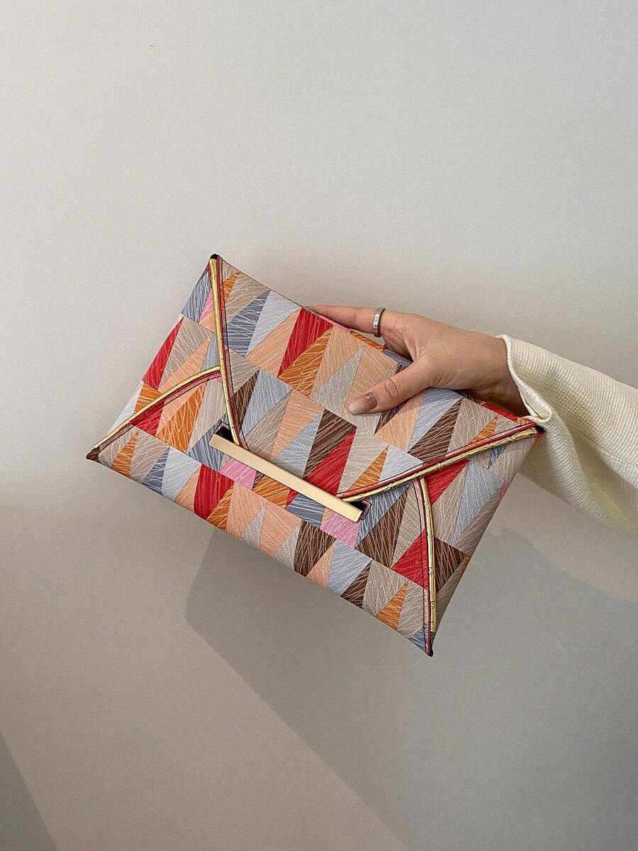 Fashionable Envelope Bag With Triangle Graphic Patchwork, For Daily Use - Multicolor - View 1
