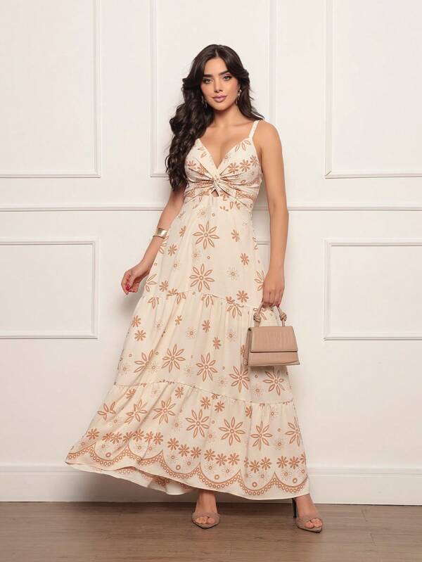 Vestido longo feminino estampado tecido duna