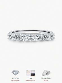 MODIAN Moissanite Wedding Band 925 Sterling Silver Ring Platinum Plated Lab Diamond Stackable Crown Jewelry For Women Gifts - Silver - View 1