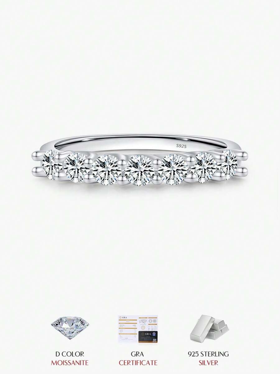 MODIAN Moissanite Wedding Band 925 Sterling Silver Ring Platinum Plated Lab Diamond Stackable Crown Jewelry For Women Gifts - Silver - View 1