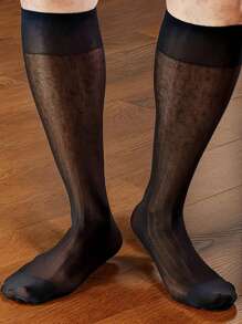 1pair Comfortable Lightweight Men's Wide Striped Dress Socks,Imitation Silky And Excellent Elasticity Design,Colorful Red/Blue/White/Black/Green Striped Business Suit Socks,Breathable Gentleman's Crew Mid Length Socks, Fall