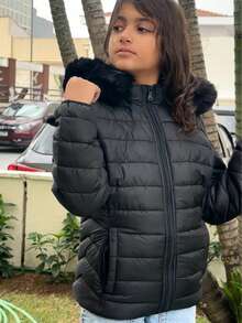 Women's Children's Jacket Lined With Plush Feminine Puffer Blouse - 黑色 - 查看 3