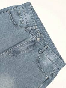 Teen Girls' Casual Wide Leg Jeans, Minimalist & Fashion, Suitable For Summer - 淺色水洗藍 - 查看 4