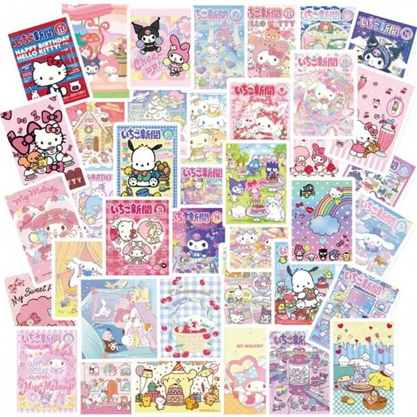 Sanrio (Authorized) Sanrio 50/64pcs Hello Kitty Mini Poster Stickers, Suitable For Laptops, Phones, Water Bottles, And Suitcases, Graffiti Decoration Stickers, Room Decoration, Bathroom Decoration, Bedroom Decoration, Perfect Gift (Slight Differences In Actual Pictures)