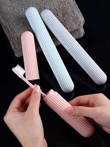 1pc Portable Toothbrush Case, Plastic Portable Toothbrush Carrying Case For Outdoor, Travel Bathroom Bathroom Decor Summer