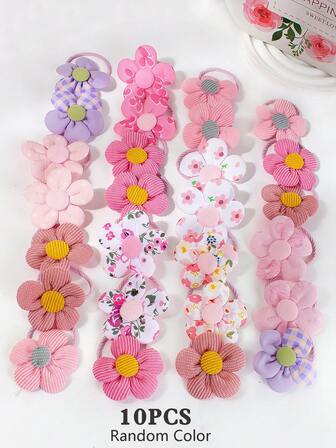 6/10pcs Multi-Color Girls Floral, Striped & Ditsy Floral Hair Scrunchies, Fashion Hair Ties, Elastic Hair Bands, Sweet Hair Accessories