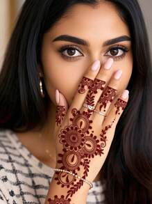 2 件装 Henna Mehndi 设计红棕色临时防水纹身贴纸，性感身体艺术花卉蕾丝图案纹身，适用于手、手指、脚，适合节日、派对、日常穿着