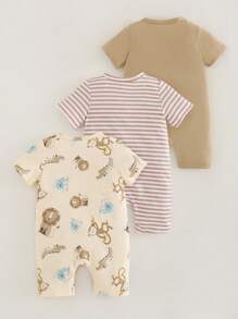 3 Stücke/Set Sommer Baby & Kleinkind Unisex Tierprint + Streifen + einfarbiger Romper Outfit