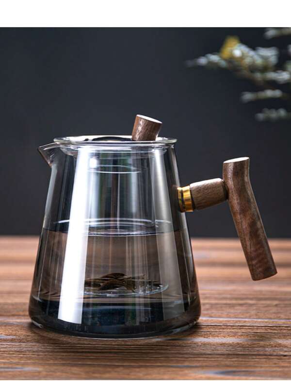 1PC Glass Teapot, Glass Tea Kettle With Wooden Handle,Stovetop & Microwave Safe Glass Borosilicate Teapot,Teapot With Infuser Back To School
