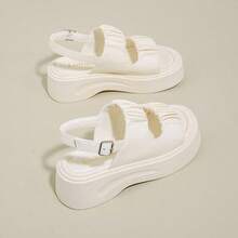 2025 夏季女士软底凉鞋，厚底平底休闲罗马凉鞋，适合搭配连衣裙 - 米色 - 查看 7