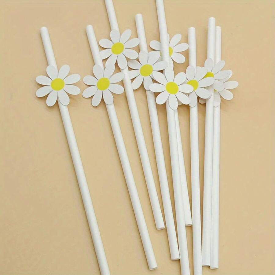 20 piezas de pajitas de papel con margaritas lindas, pajitas para bebidas, fiesta de cumpleaños, decoraciones de fiesta, suministros para fiestas de boda
